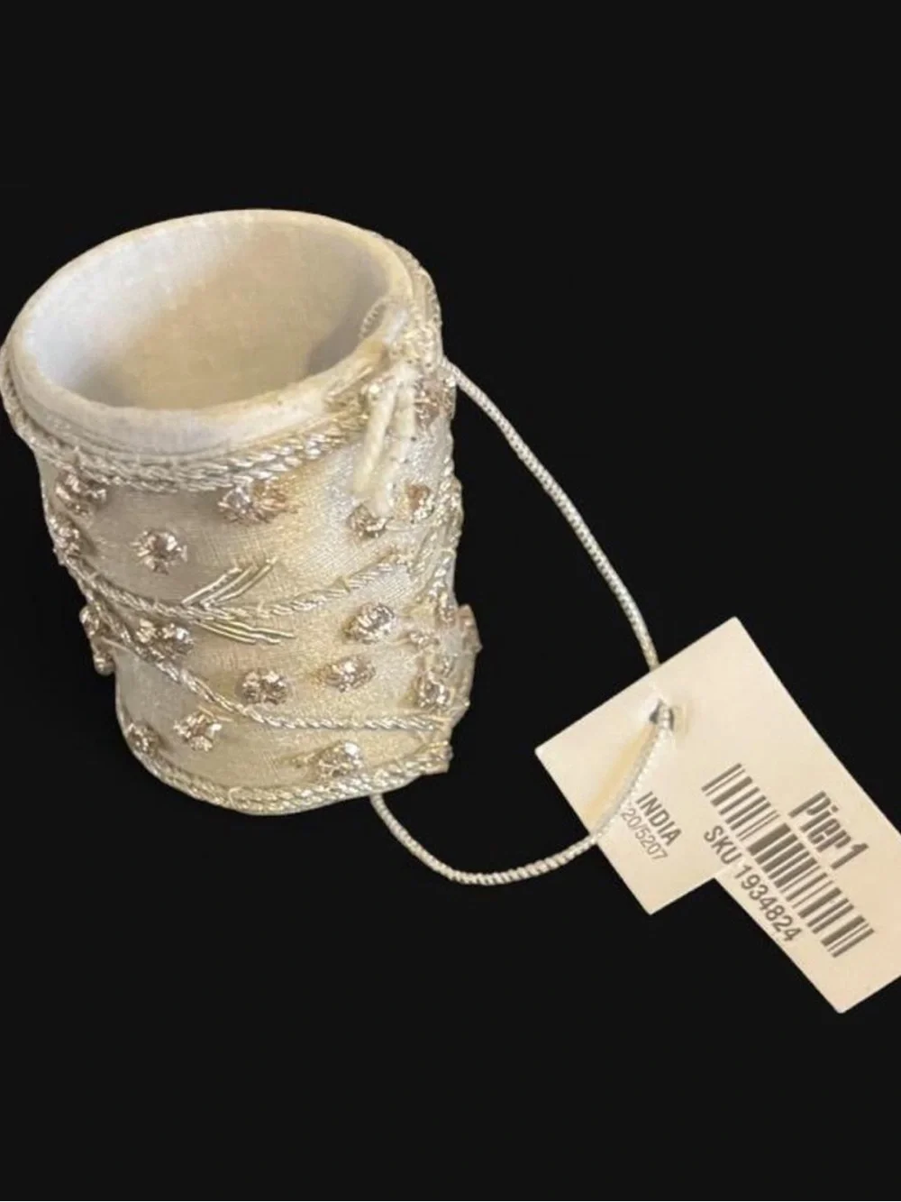 Pier 1 Silver Embroidered Fabric napkin ring